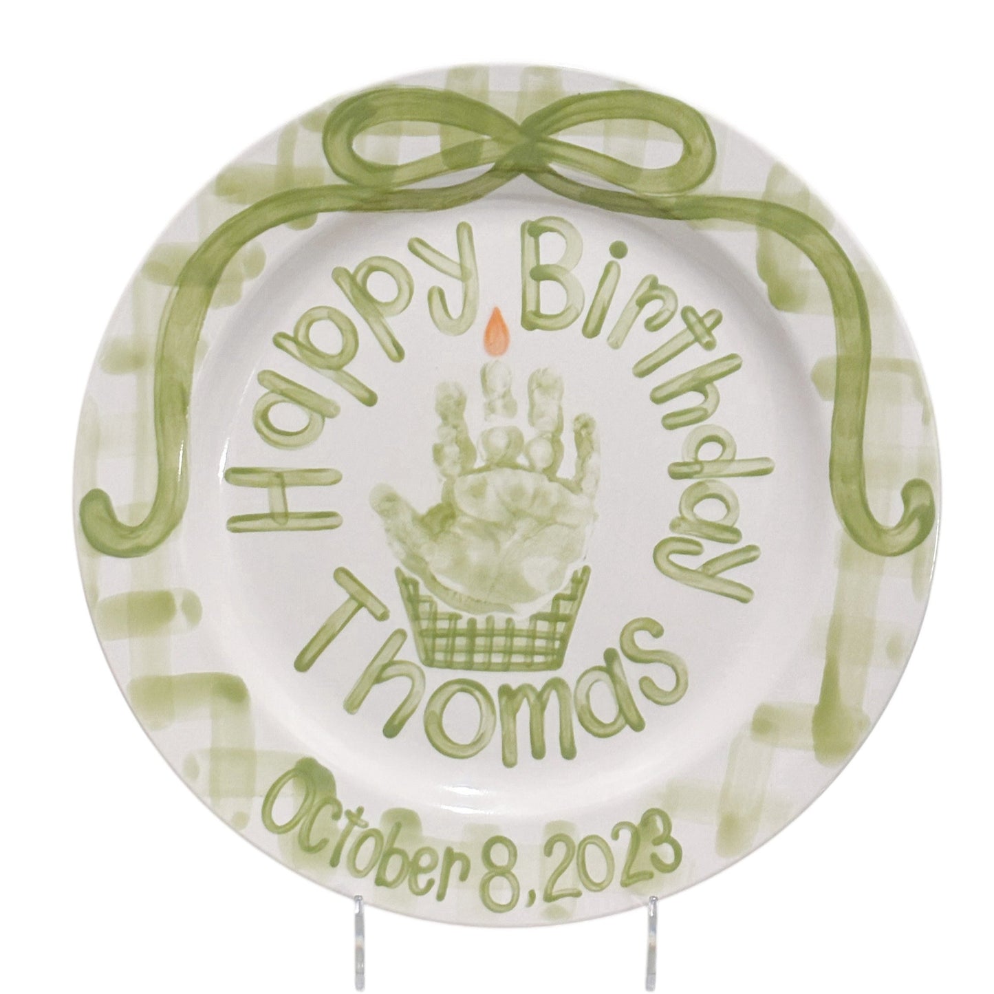 Gingham Handprint Birthday Plate