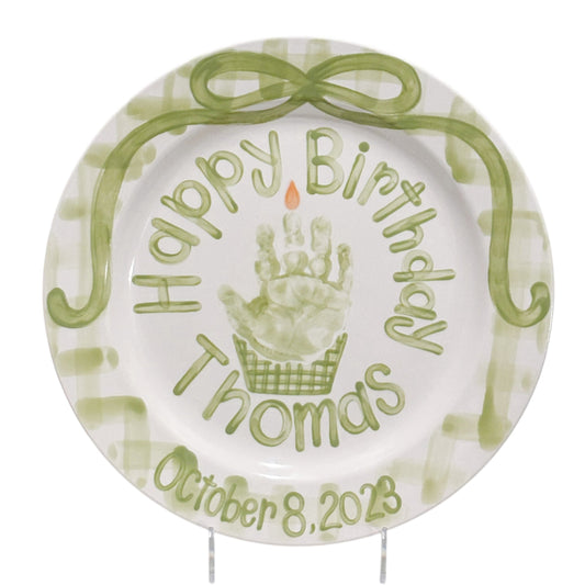Gingham Handprint Birthday Plate